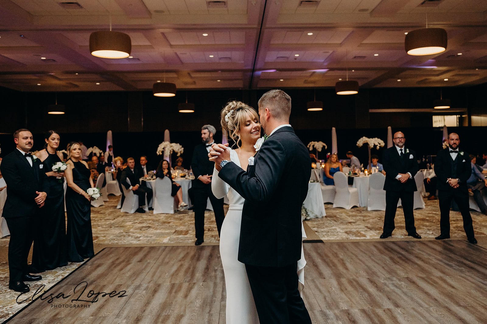 Couple sharing their first dance at Terre Haute Convention Center wedding reception