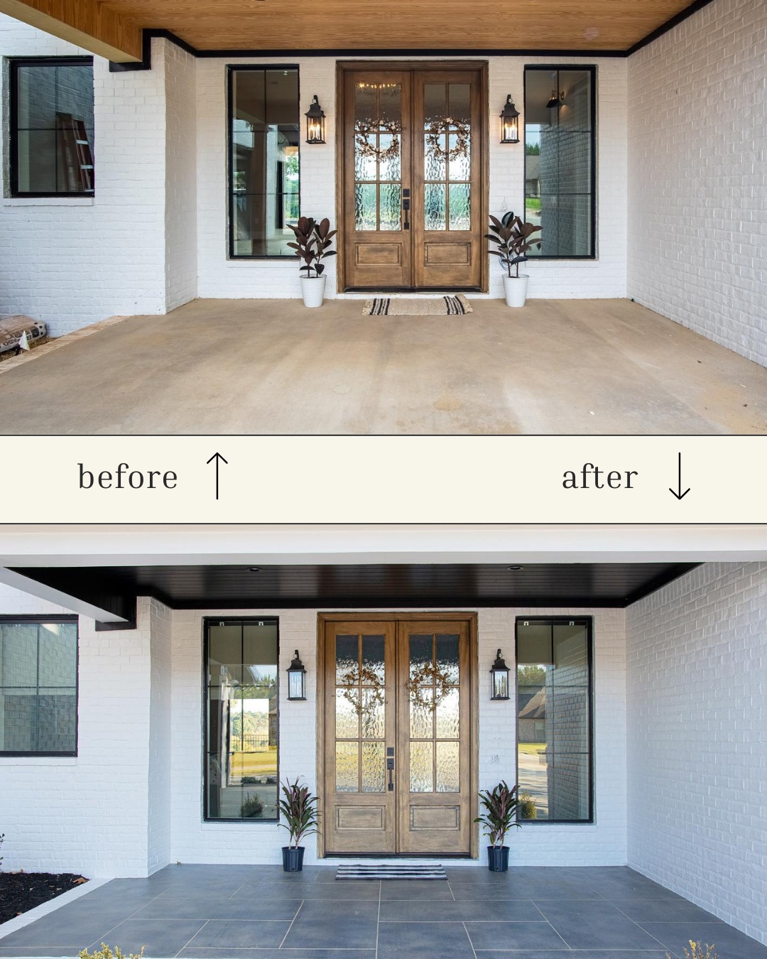 Before and after comparison of an engraved residential concrete entryway