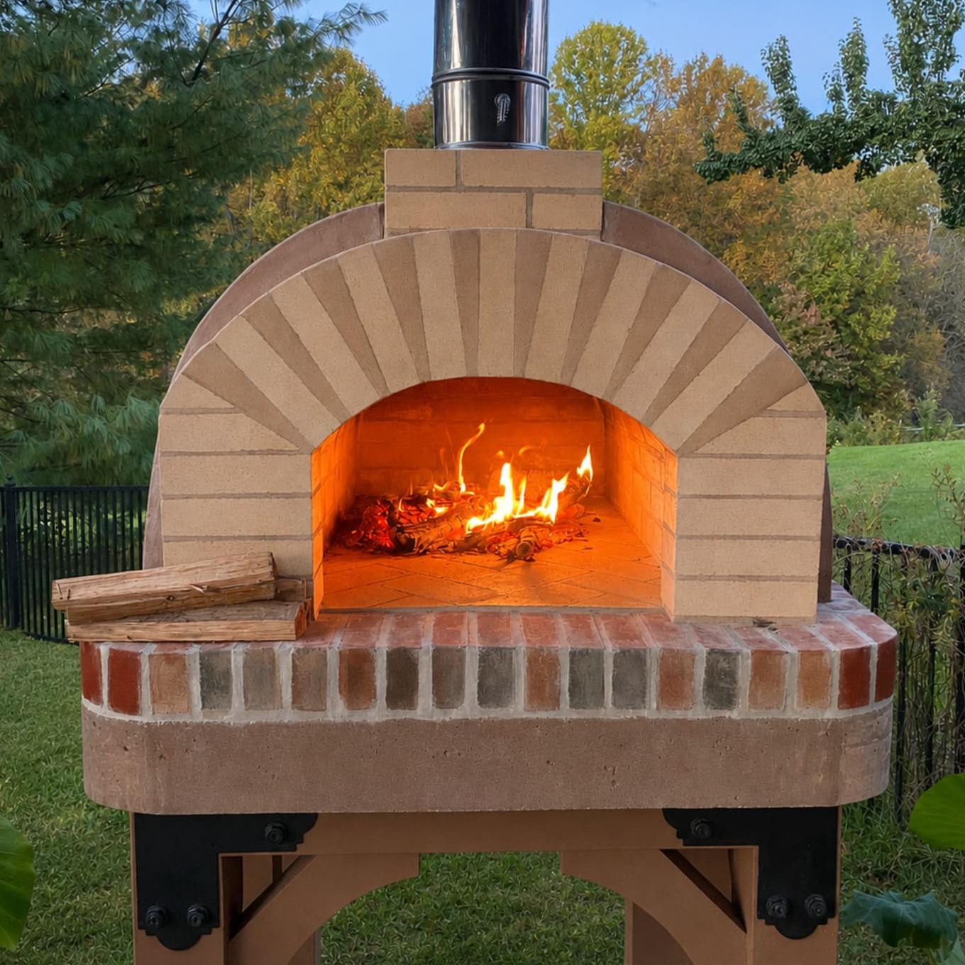 Marello firebrick pizza oven built on a heavy timber base
