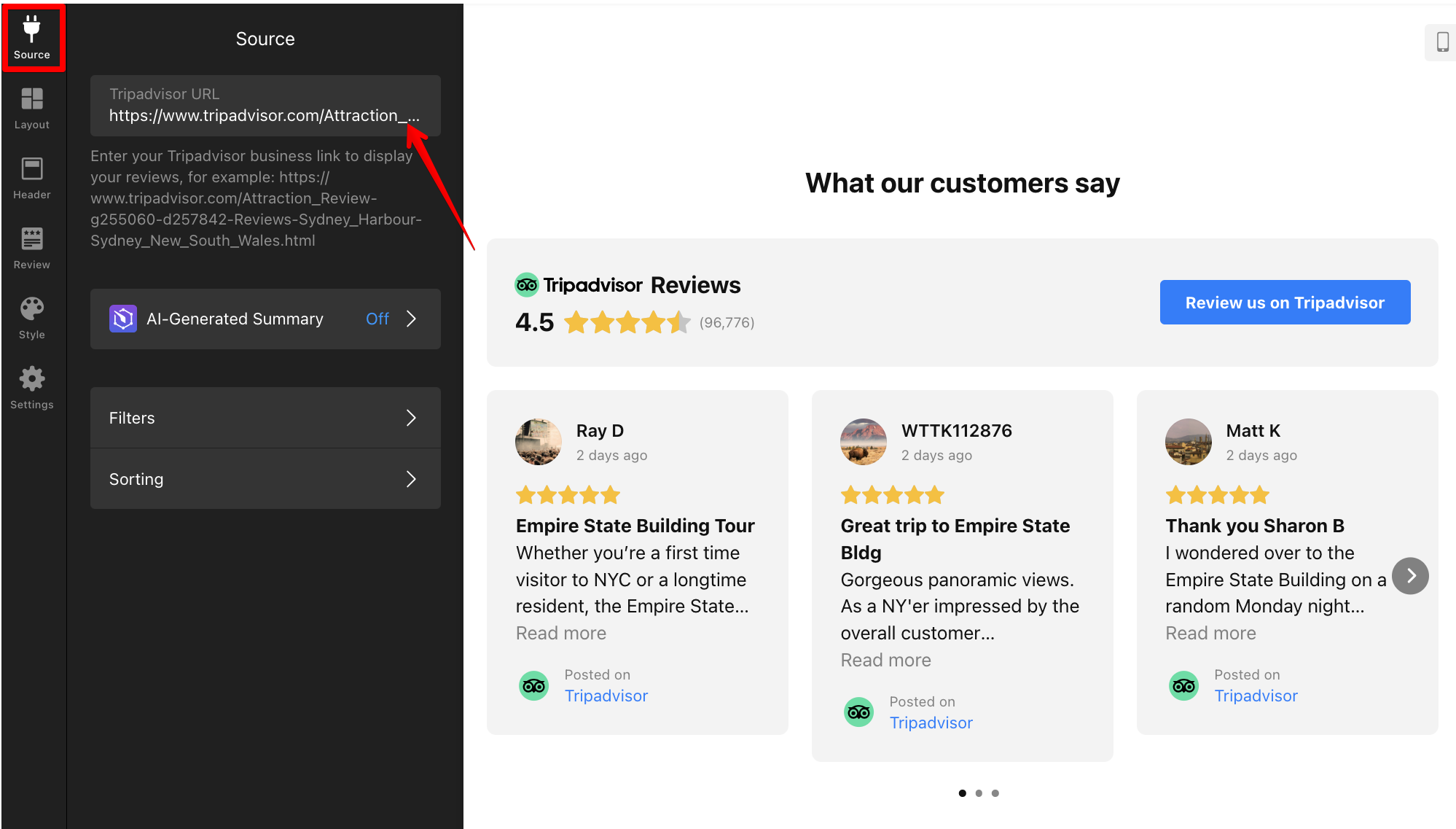 TripAdvisor widget preview