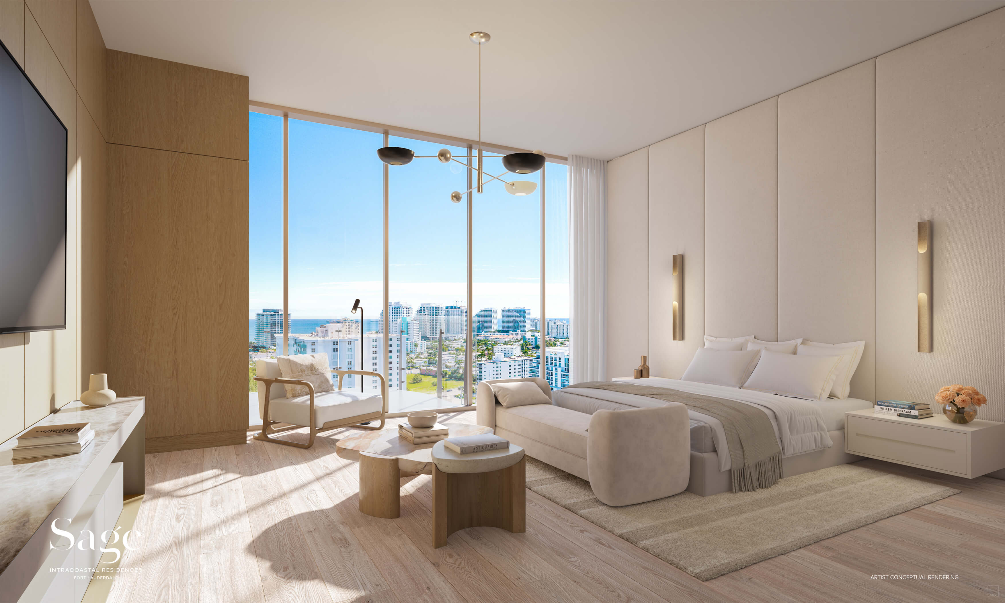 Sage Residences primary bedroom with panoramic Intracoastal views
