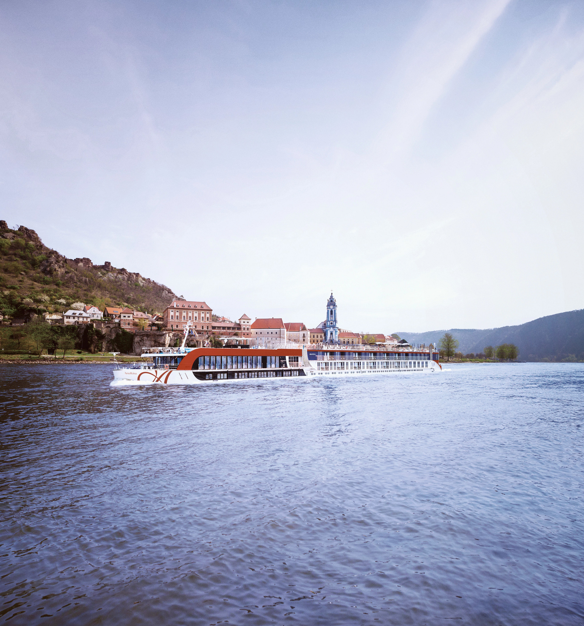 AmaReina cruising past Durnstein in the Wachau Valley