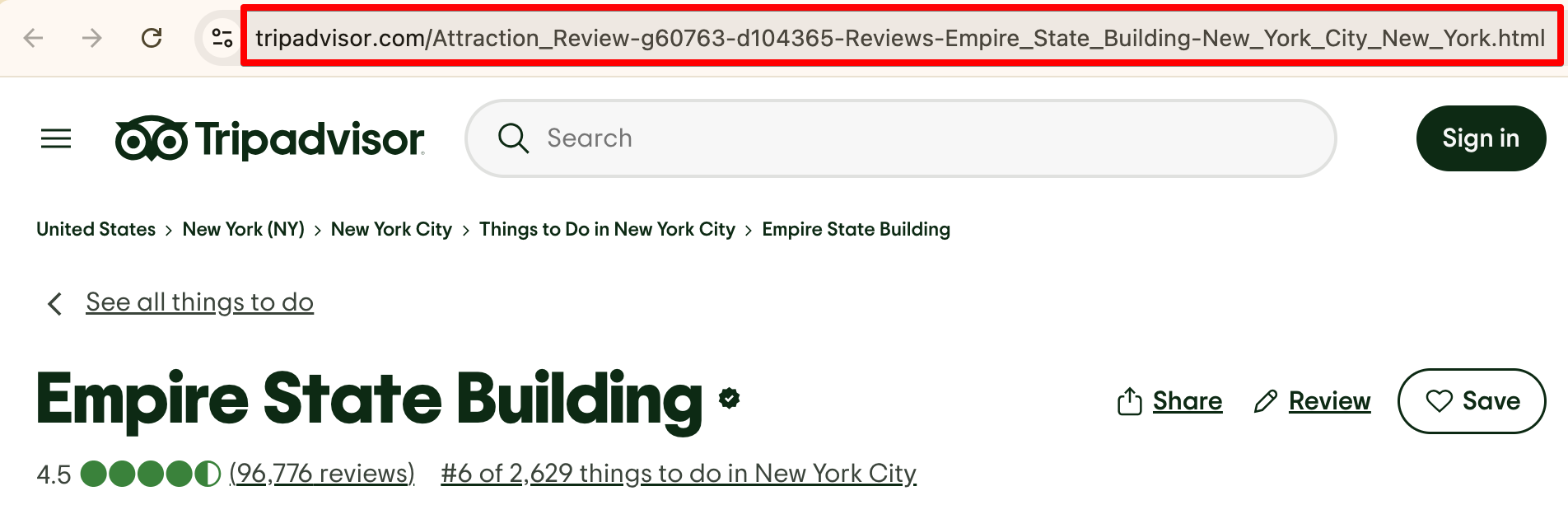 TripAdvisor URL example