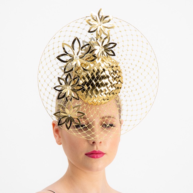 Luxurious Gold and Cream Women\'s Hat White Metallic Gold Wide Brim Designer Fashion Hat, Women main image 4