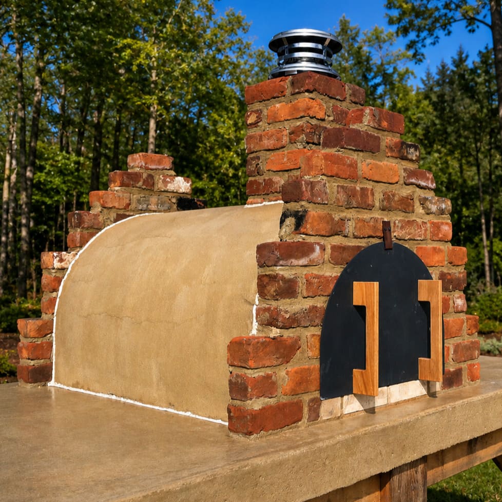 Garrett firebrick oven on an elevated wood timber base