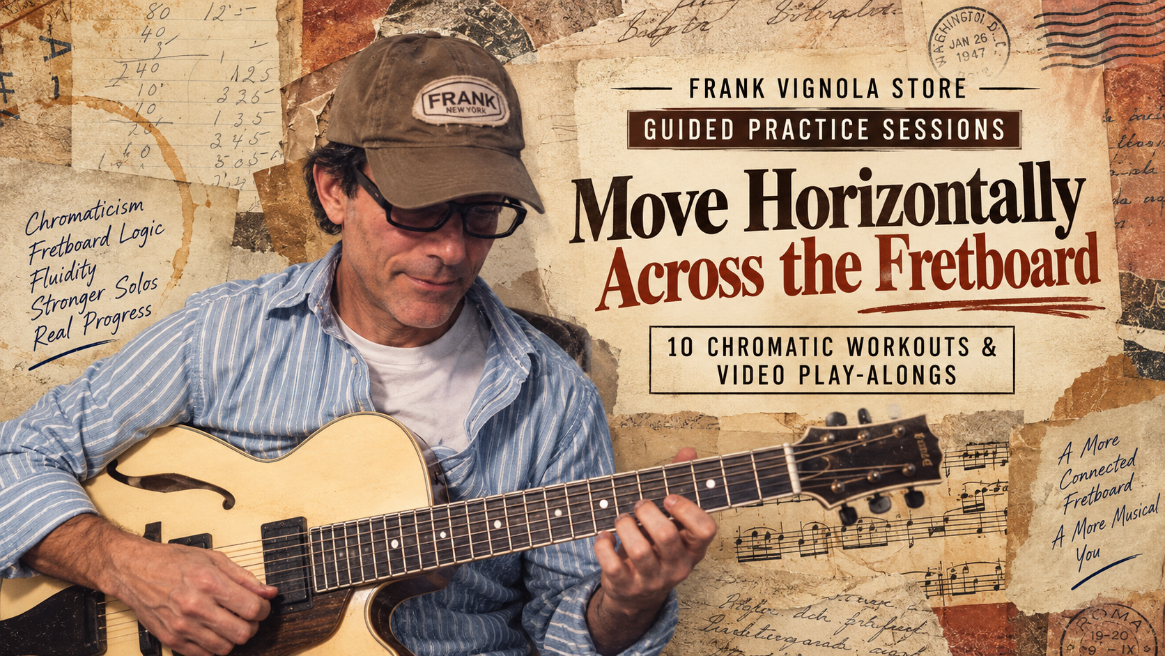 guided practice sessions move horizontally across the fretboard