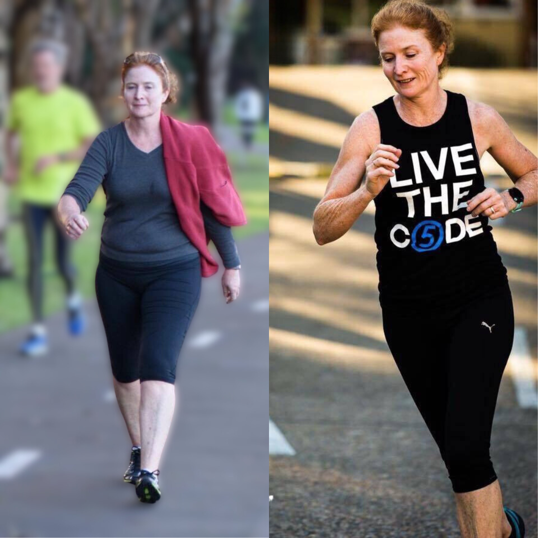 Female runner training with Code 5 Brookvale run club showing weight loss and improved fitness performance