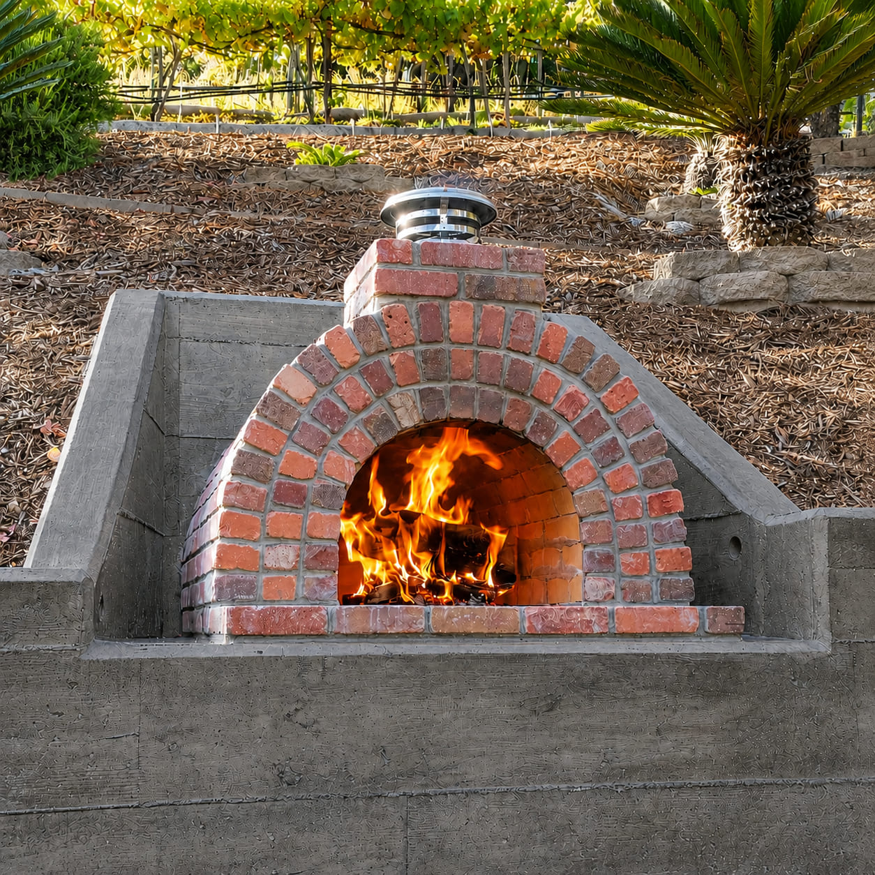 Derbidge wood-fired pizza oven built into a slope