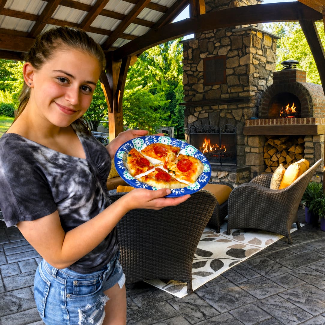 Post Oven DIY pizza oven and outdoor fireplace under a covered patio