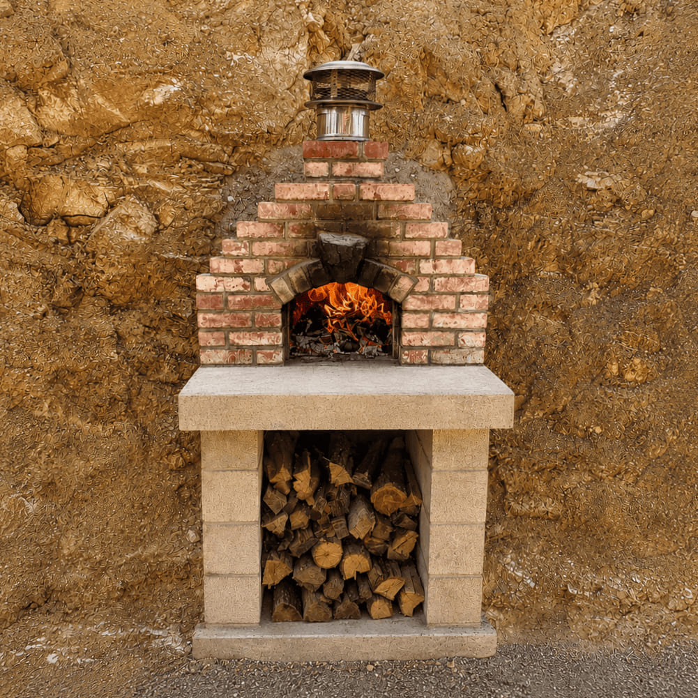 Van Wyk brick pizza oven built into a hillside