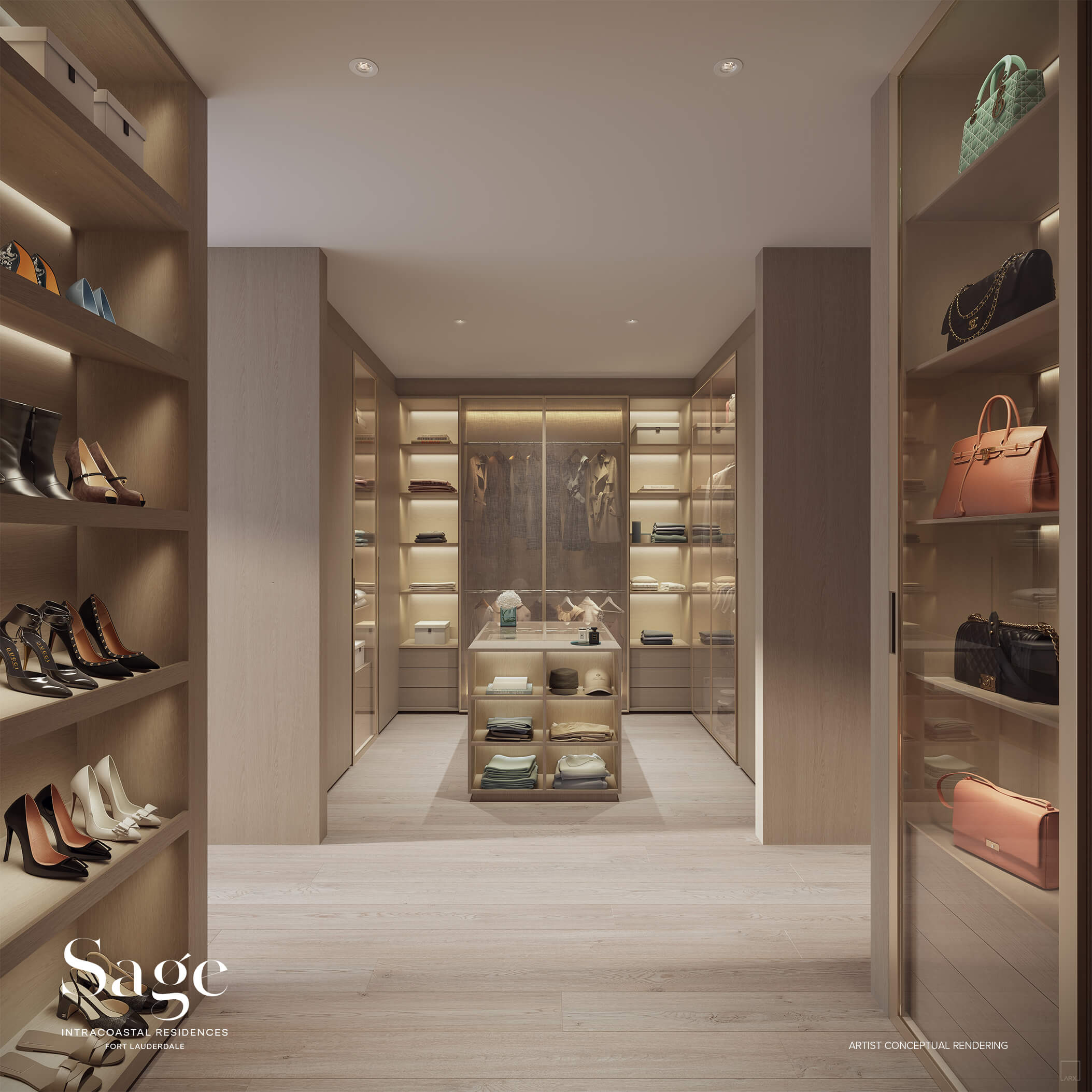 Sage Residences fully built-out primary bedroom closet