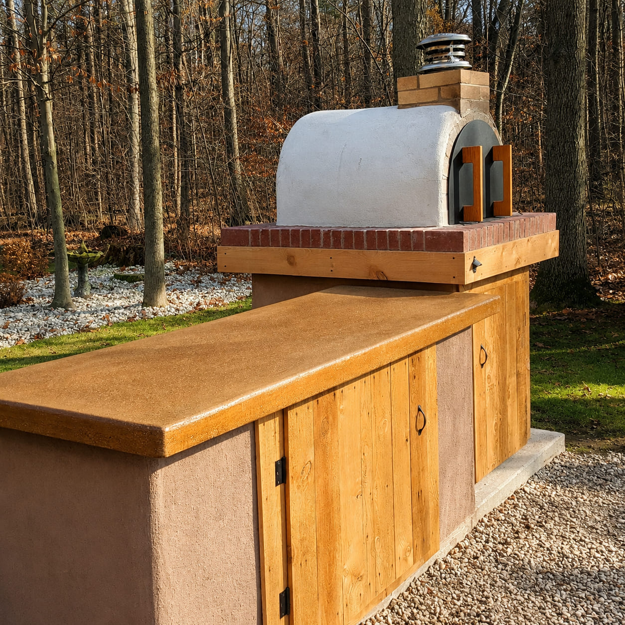 J. Estes Oven with long prep counter and storage cabinets