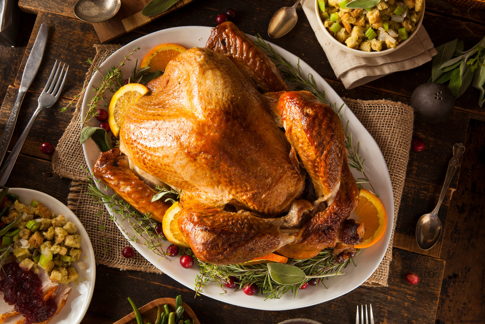 Roast turkey on a Thanksgiving table