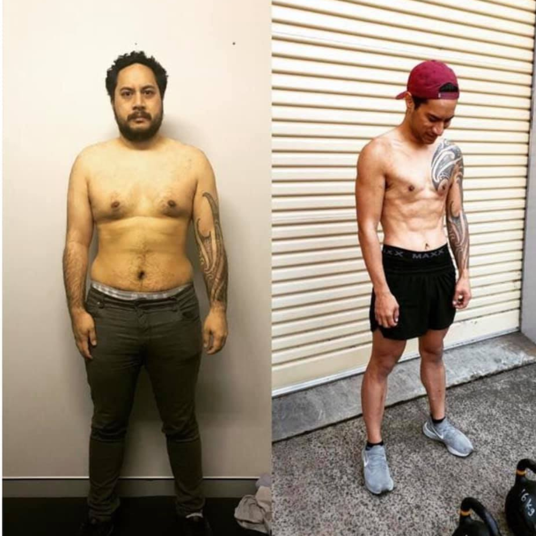 Male body transformation at Code 5 Brookvale gym showing weight loss and improved fitness after losing 30kg