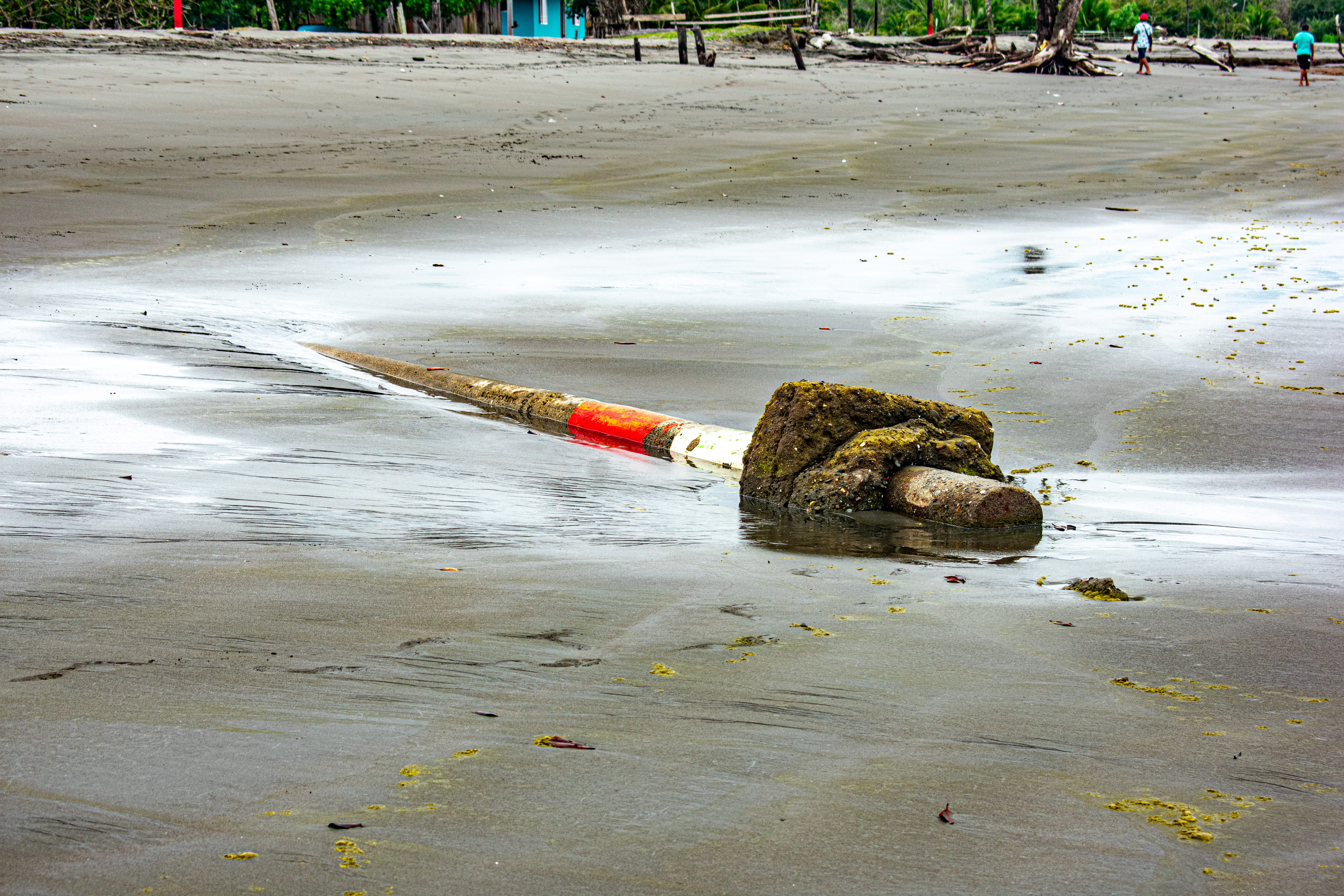 Rodeado de espuma, un poste que pertenecía al sencillo sistema eléctrico de Mulatos, que proporciona energía durante un límite de 8 horas al día. Fotografía: Manuel José Cárdenas Martínez.