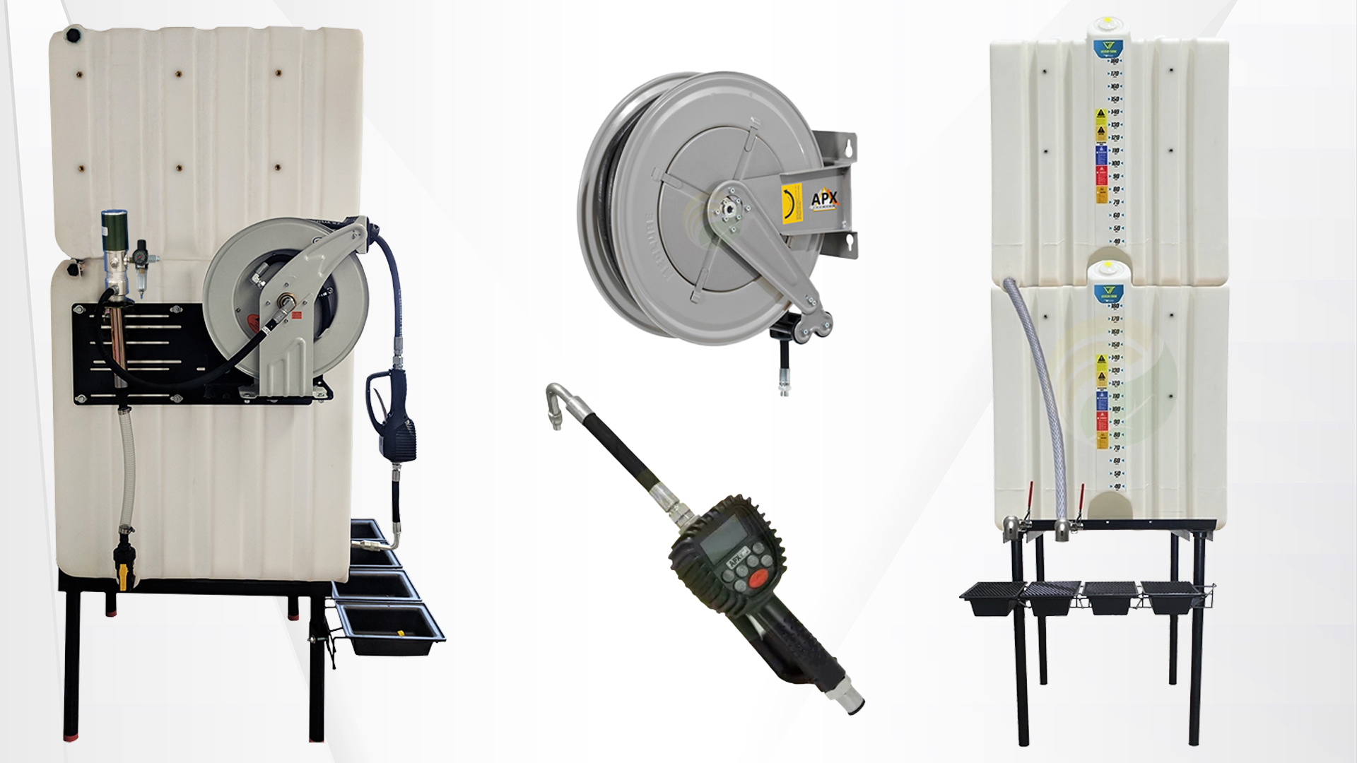 Dual Tank w/ 5:1 pneumatic pump & 50' hose reel