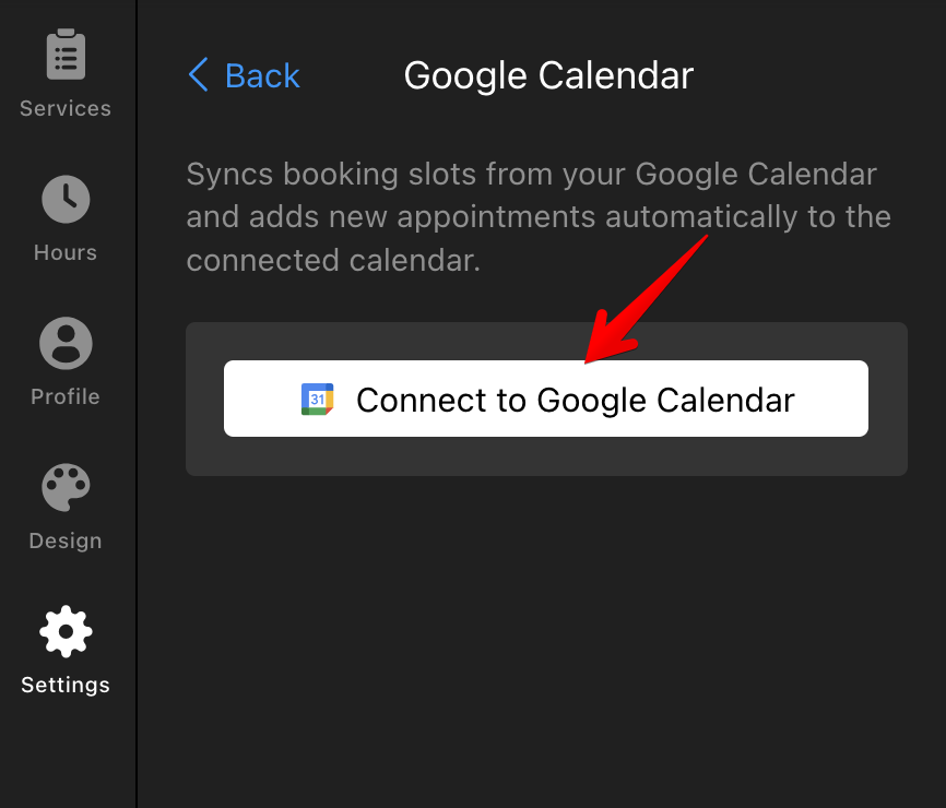 Connect to Google Calendar button