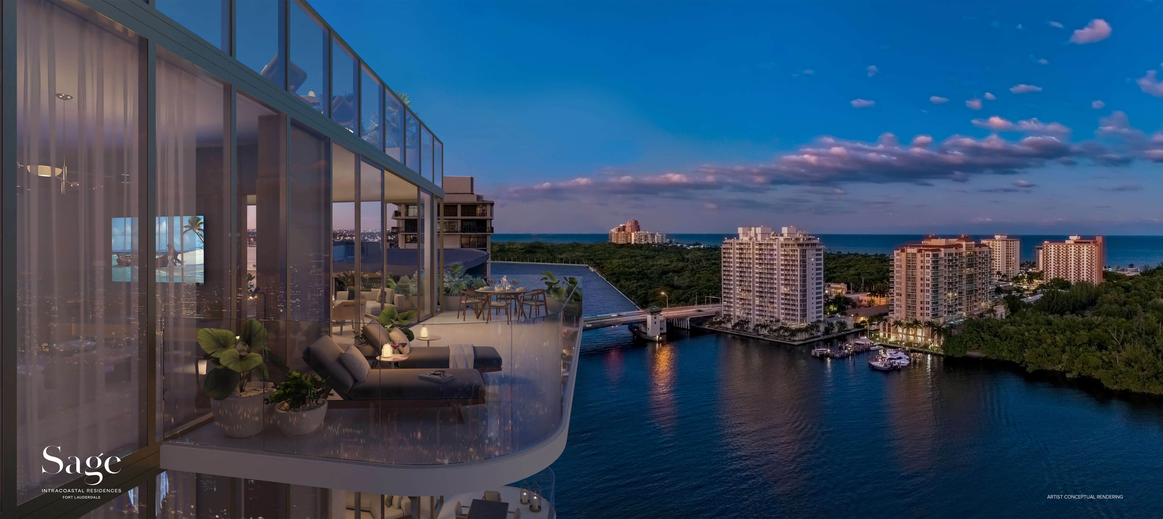 Sage Residences private terrace and summer kitchen overlooking the Intracoastal