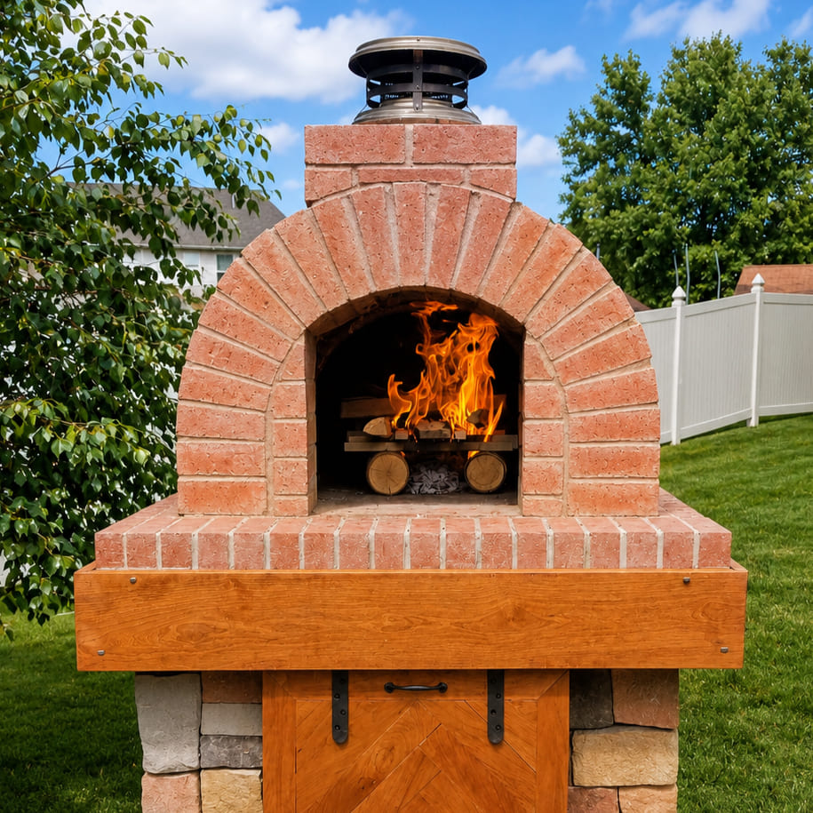 Rhodes backyard brick oven with detailed construction gallery