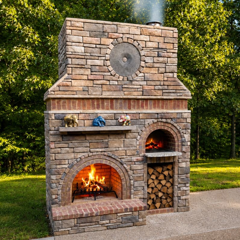 Cash outdoor firebrick pizza oven and fireplace combination