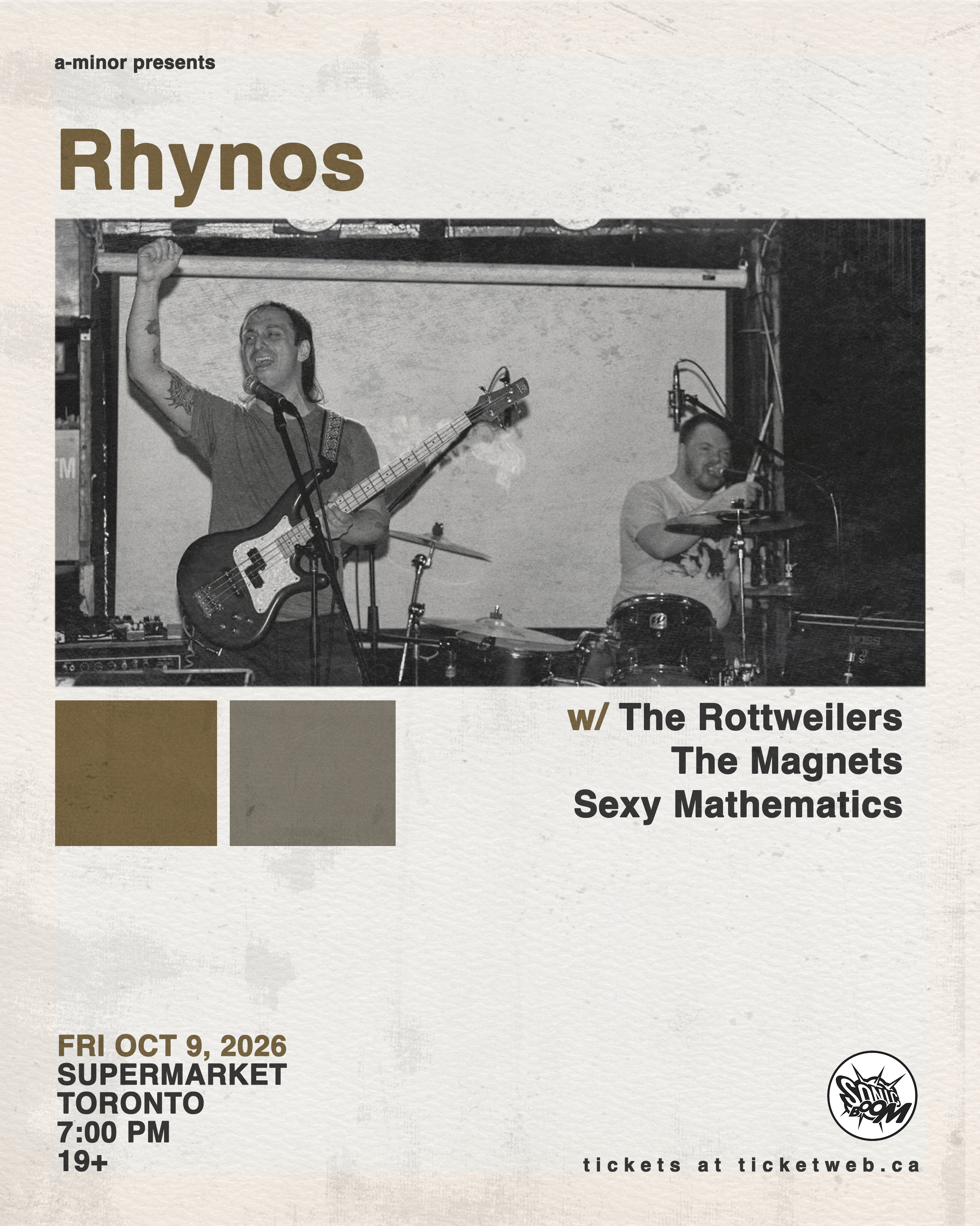 Promotional image for Rhynos w/ The Rottweilers, The Magnets & Sexy Mathematics