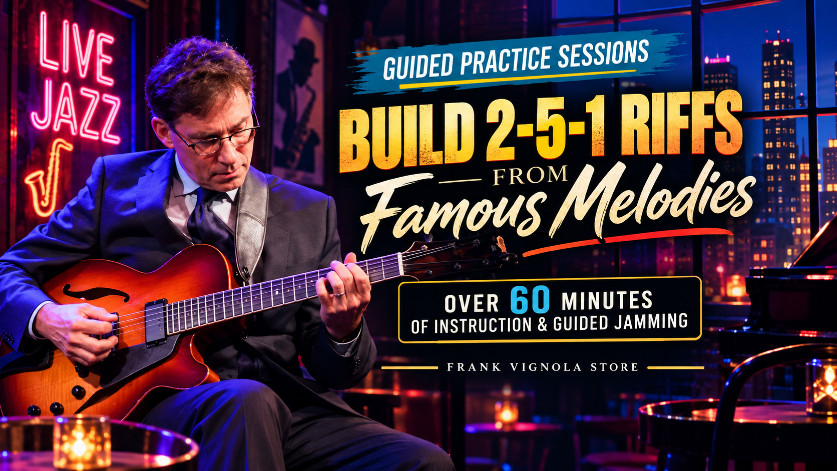build 2 5 1 riffs from famous melodies over 60 minutes of instruction guided jamming