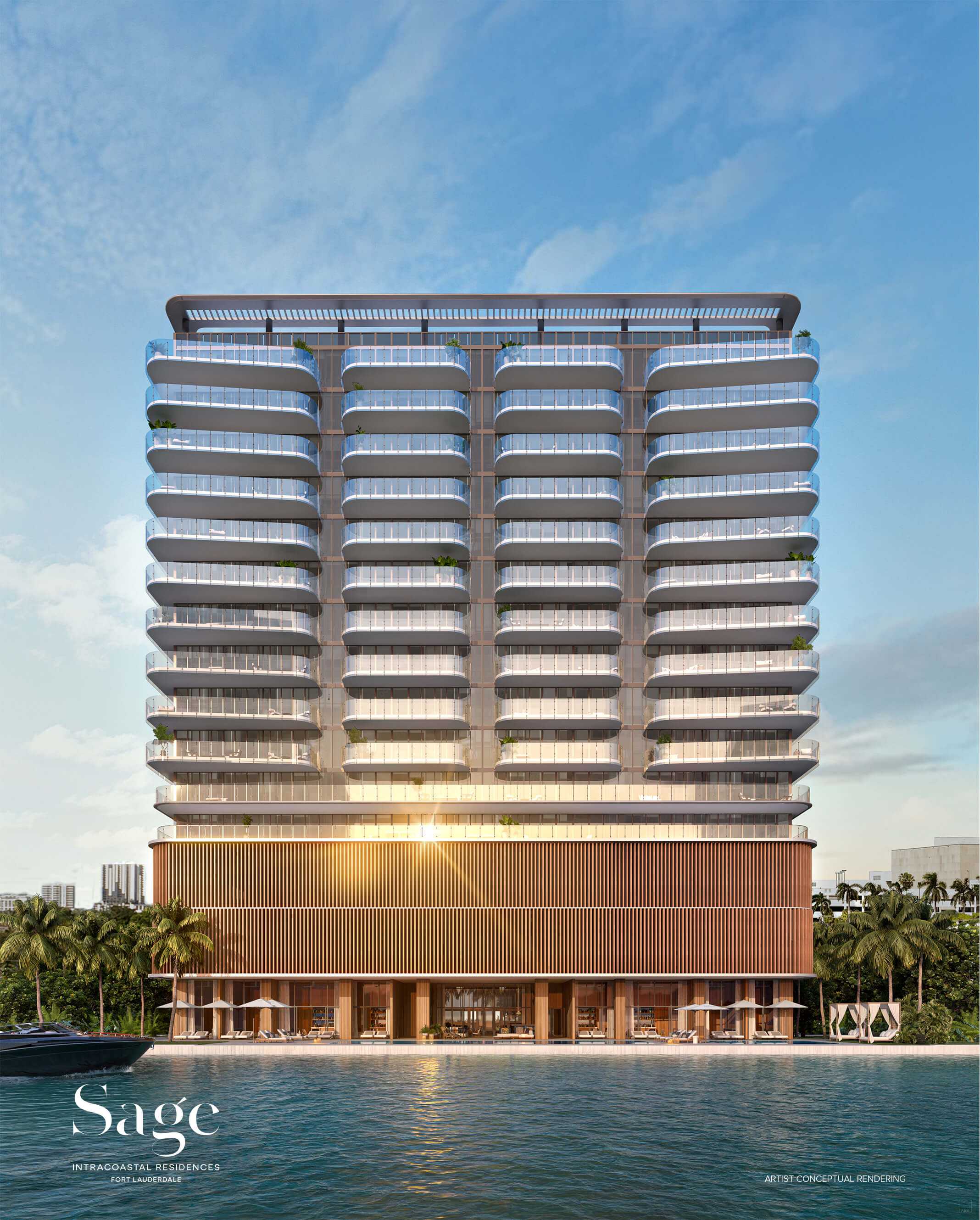 Sage Residences tower rendering along the Fort Lauderdale Intracoastal Waterway